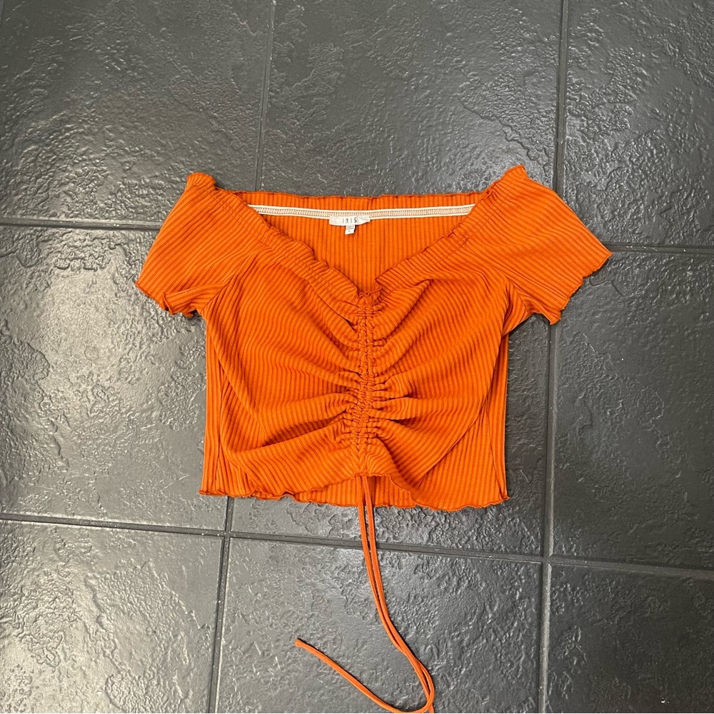Orange Ruched Off-Shoulder Top